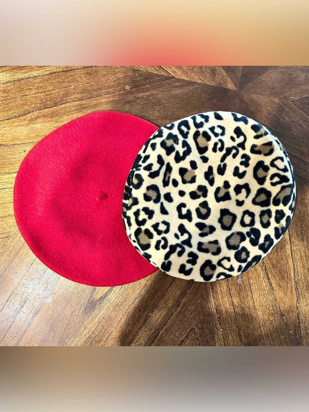 Two Berets- Red Talbots & Brown Leopard Print- Like New